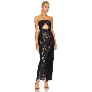 AIIFOS Fiona Black Sequin‎ Midi Dress | Size S